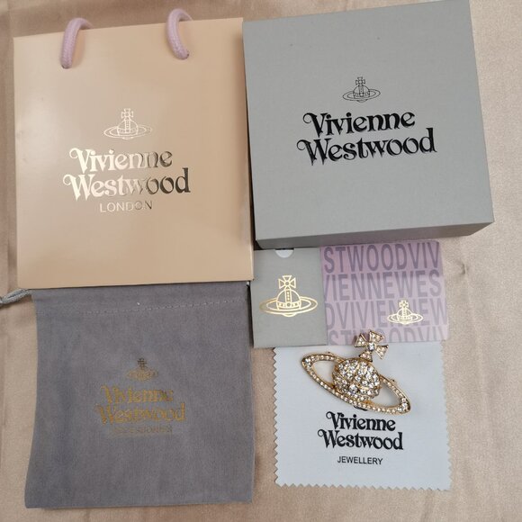 NEW Vivienne Westwood London Swarovski Crystal Gold Orb Brooch Mabel Collection - Picture 7 of 9